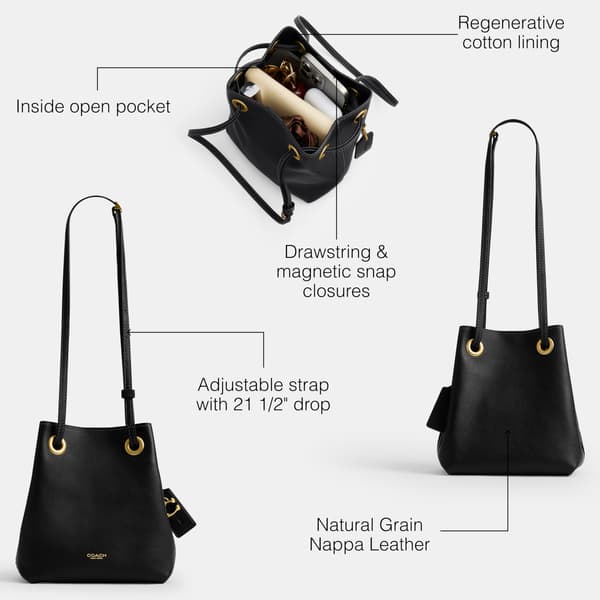 Coach Damväska i läder Jade Drawstring Bucket Bag Black