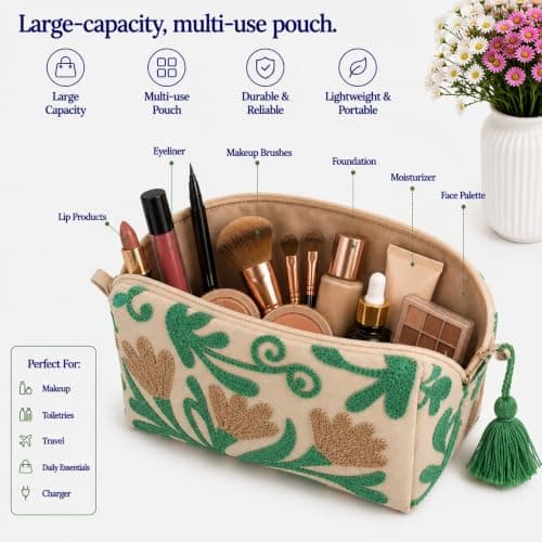 Huar Rejse Makeuptaske - Kosmetiktasker med stor kapacitet til kvinder Beige