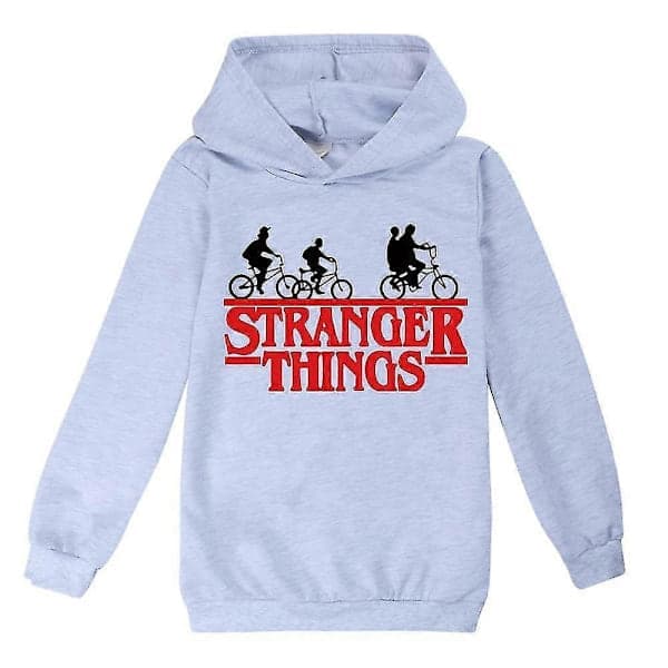 Barnas Stranger Things-hettegenser med trykk, langermet hettegenser 9–14 år – WELLNGS Grå 9–10 år Grå – 10, Grå Grey 9-10 Years