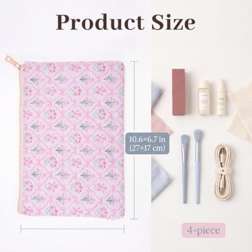 Sminkväska i bomullspatchwork, rosa blå kosmetikpåse med dragkedja Pink Blue Patchwork