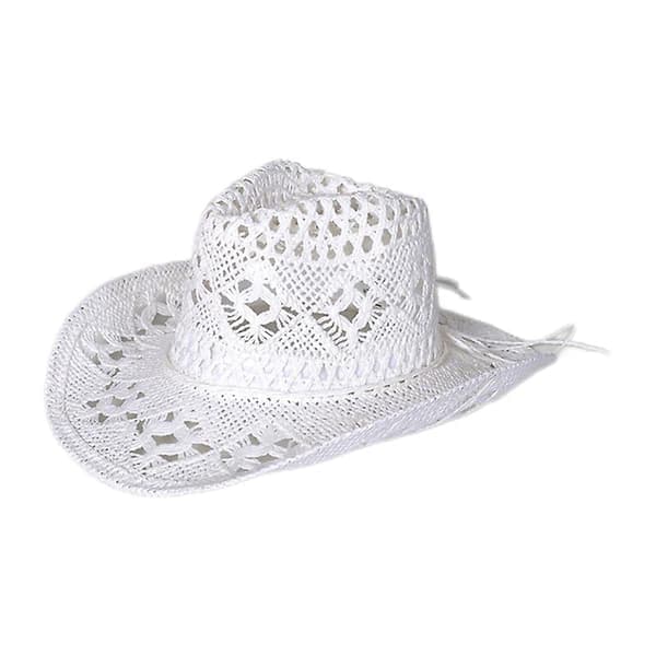 Ventilerad ihålig rund vikbar stråcowboyhatt för strandfotorekvisita vit vit White