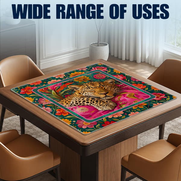 Maksimalistisk lyserød blomstret leopard Mahjong måtte til bord 31,5\"x 31,5\" Floral Leopard