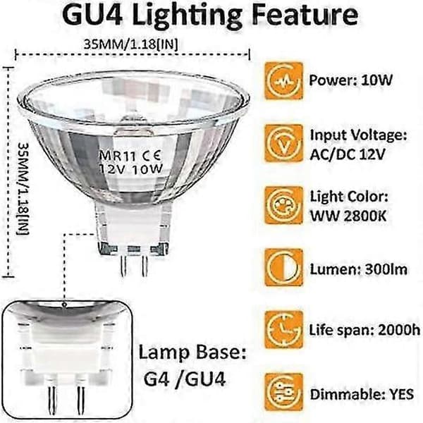 Halogen MR11 pære 10W 12V G4 GU4 varm hvid
