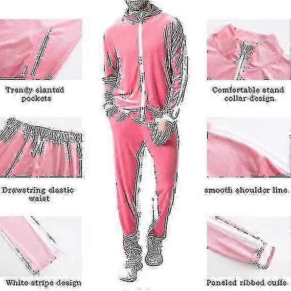 Träningsset i sammet för män, avslappnad jacka och byxor träningsset Pink S