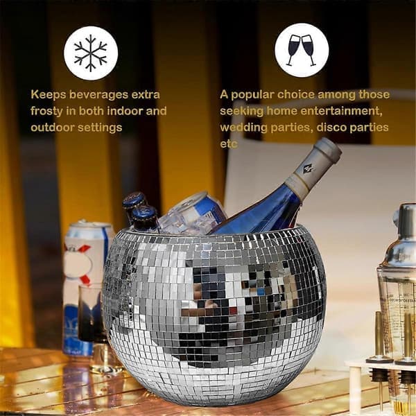 10-tums discokula ishink silverglittrande spegelkula ishink för vin, drycker, hemmabar