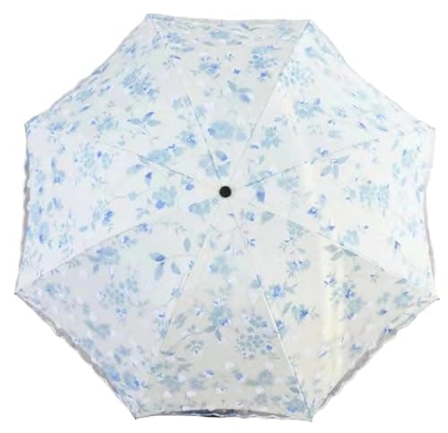 Blonde Blomster 3-Fold Paraply UPF 50+ UV-Beskyttelse Rejseparasol til Regn og Sol Auto-03Blue