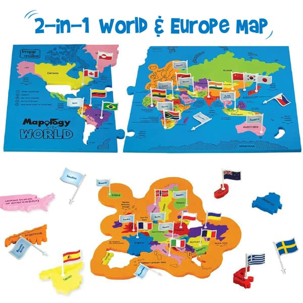 Imagimake Mapology Verdenskort Puslespil med Flashcards til Børn 8+ År World Map w/ Flashcards