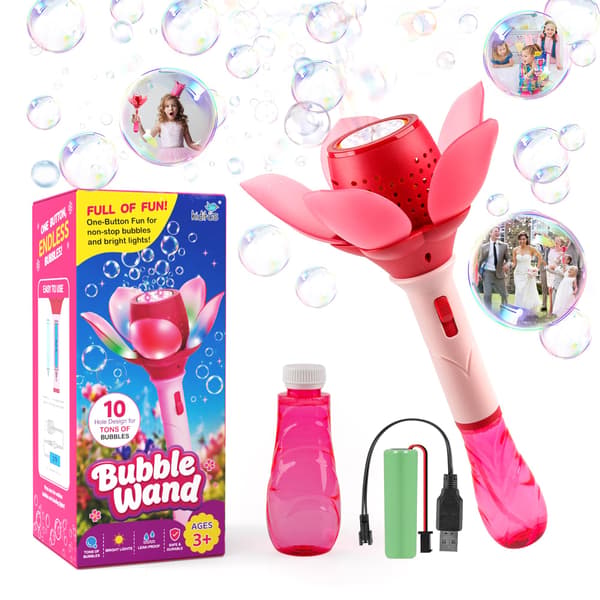 Kiditos bubbelstav för barn, blommig bubbelmaskin med LED-lampor