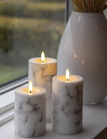 Coz Block Candle, 3D Flame, White Marble, 3-pack Inkl. Fjärrkontroll, Pa