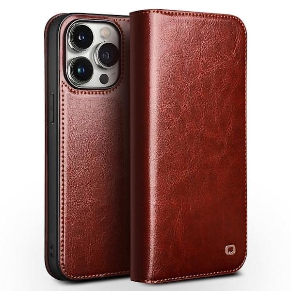 QIALINO Klassisk Lærveske for iPhone 15 Pro