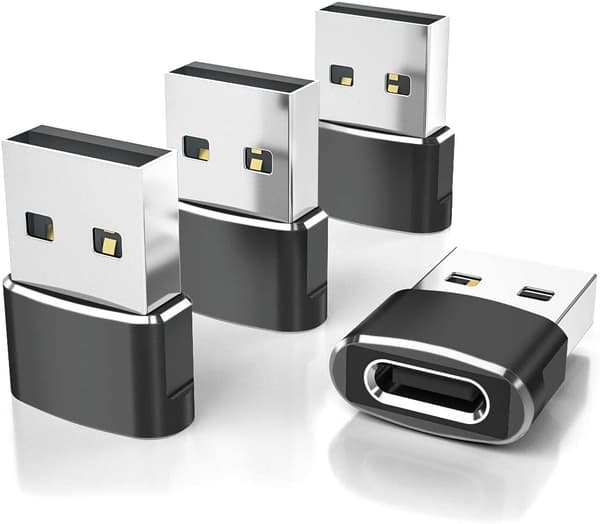 Elebase USB til USB C-adapter til iPhone 17 4-pak, USB-C hun til A han bilopladeradapter, Type C-konverter Apple 17e 16 Pro Max 15 14 Black