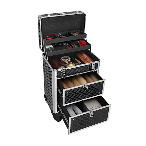 Professionel makeuptaske på hjul - sort