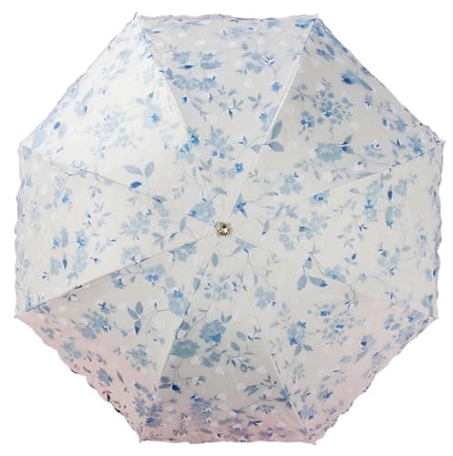 Blonde Blomster 3-Fold Paraply UPF 50+ UV-Beskyttelse Rejseparasol til Regn og Sol Manual-06Blue