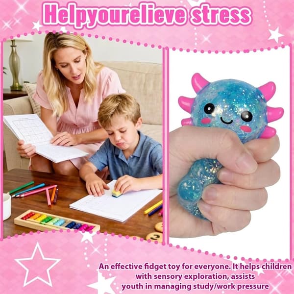 9 cm Blå Glitter Siddende Axolotl Squishy Langsomt Stigende Blue Sitting Style
