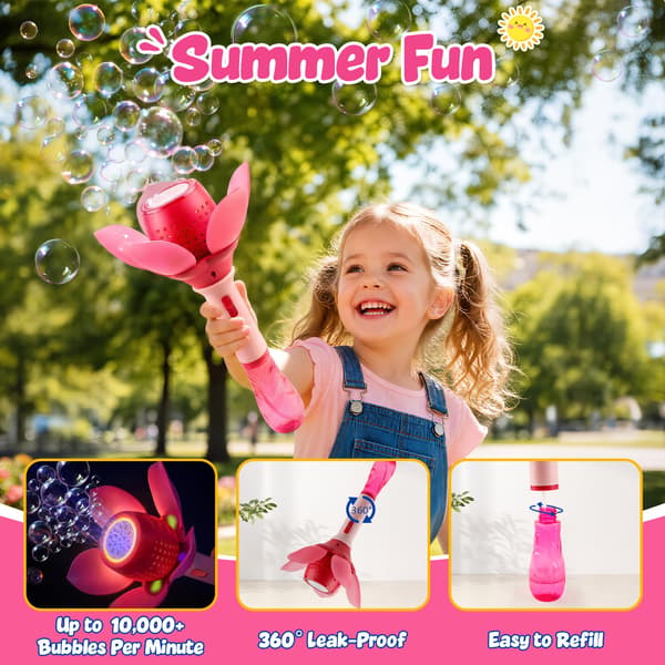 Kiditos bubbelstav för barn, blommig bubbelmaskin med LED-lampor