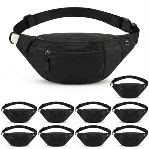 10-pak sorte bæltetasker i bulk til mænd og kvinder, crossbody-taljetasker Black
