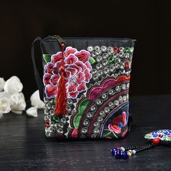 Skuldertaske i etnisk stil, broderet crossbody-taske, E E E