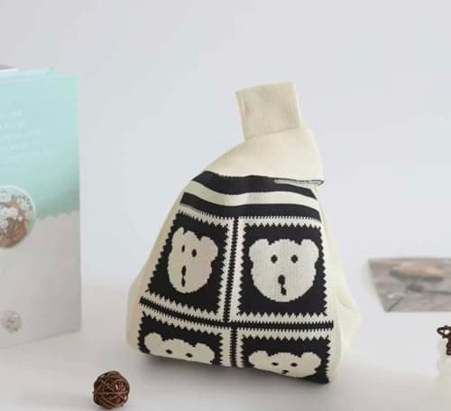 Randig stickad handledsväska mini dam vardagsresor blixtlåsficka handväska Off-white