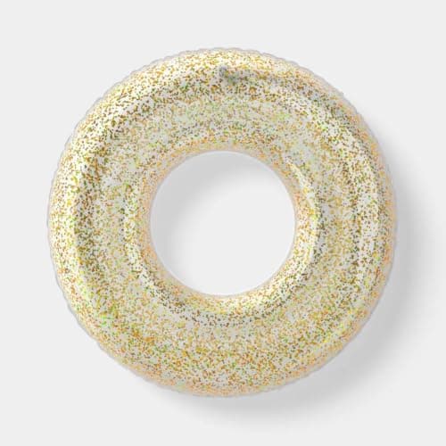 36\" Gul Glitter Poolring, Hållbar Uppblåsbar Ring för Simning/Avkoppling