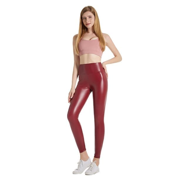 Dame-stretch-leggings i kunstlæder, rød, størrelse M red M