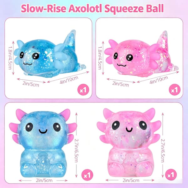 Tedmax Glitter Axolotl Squishy Sensoriska Leksaker, 4 st Mjuka och Töjbara Fidget Leksaker Pink