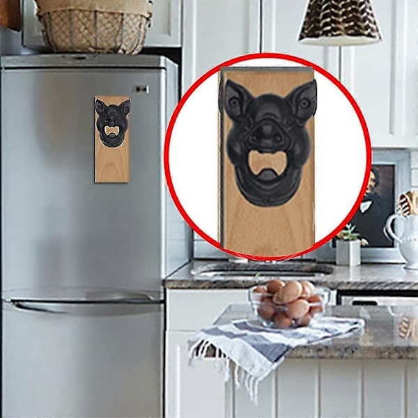 Seinään kiinnitettävä pullonavaaja valurautaa, sika