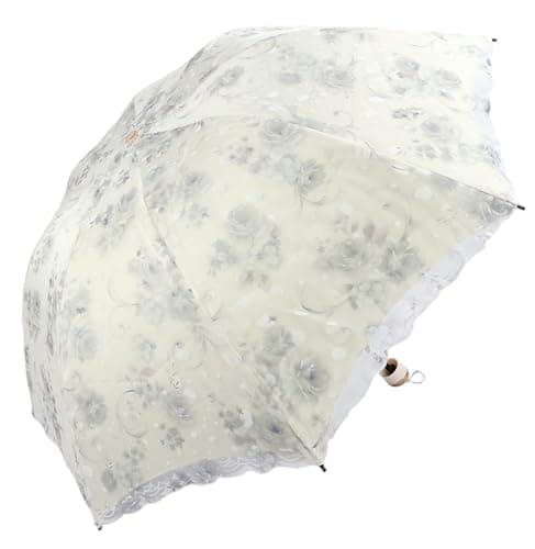 Blonde Blomster 3-Fold Paraply UPF 50+ UV-Beskyttelse Rejseparasol til Regn og Sol Manual-08Gray