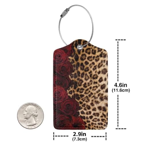 2-pak PU-læder bagagemærker til kufferter - Rosabrun Leopard Rose Brown Leopard