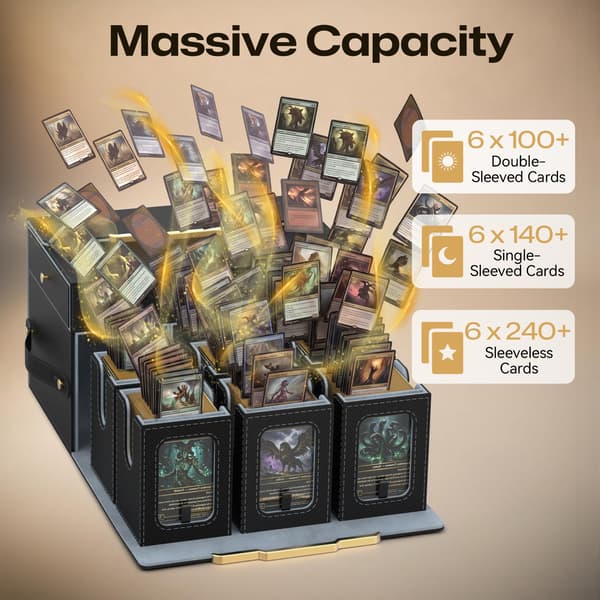 Commander Deck Box, 6-dekks modulær MTG-dekksboks med 2 terningbrett Grey
