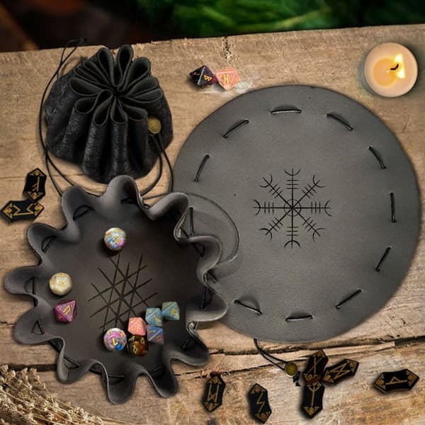Vikings terningbakke snøreopbevaringspose bakke med snøre ægte læder terningpose til D&D terninger smykker mønter og små tilbehør Compass