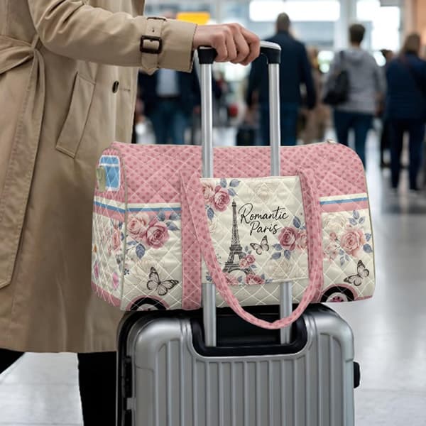 Hippie Van Quilted Dufflebag, Rosa Dufflebag for Reise Pink