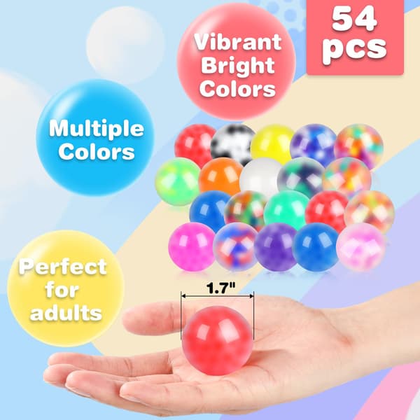 54-pak stressbolde, bløde klemmebolde i bulk, fidget til voksne, bløde bolde til stresslindring, stressbolde til voksne, festgaver, 54pcs Stress Balls