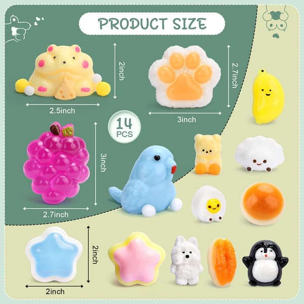 14 stk. Taba Squishy Legetøjssæt, Blødt Klemme Fidget Sanselegetøj til Børn Multicolor