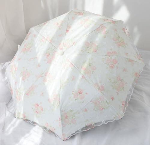 Blonde Blomster 3-Fold Paraply UPF 50+ UV-Beskyttelse Rejseparasol til Regn og Sol Auto-02Pink