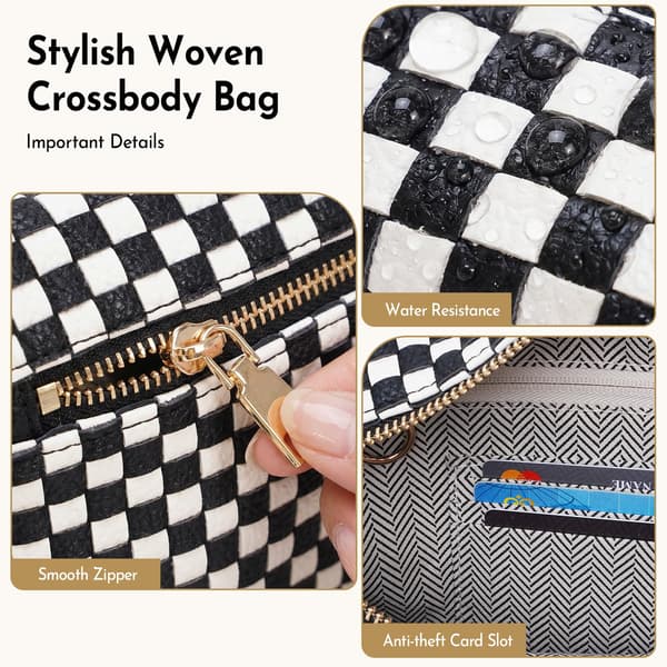 Vævede Crossbody Tasker til Kvinder Ternede Bæltetasker Dame Taljetaske Sling Pung med Bred Rem til Rejser Red/White Grid
