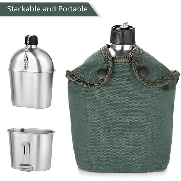 Militær Vannflaske Sett 2 stk 1000ml 600ml Rustfritt Stål Militær