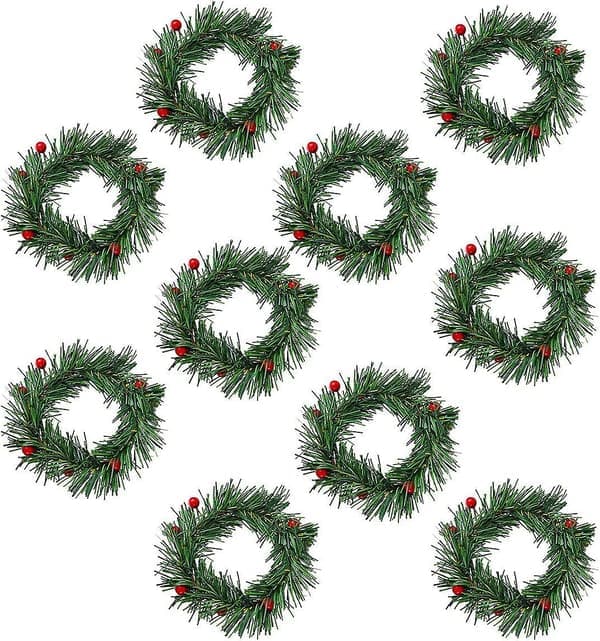 Förpackning med 10 st 5,7 tums mini julkransar, julljusringar, julservettringar