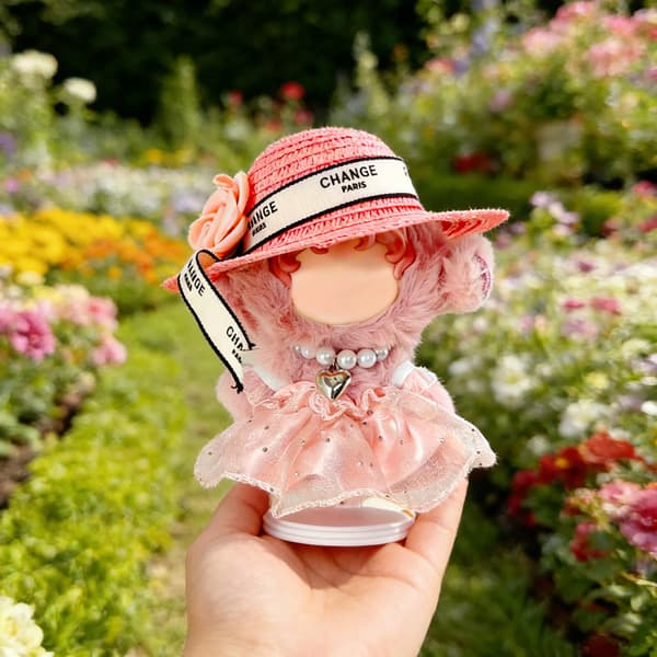 17 cm dockkläder för Labubu, rosa sommarprinsessklänning i tyll, set Pink