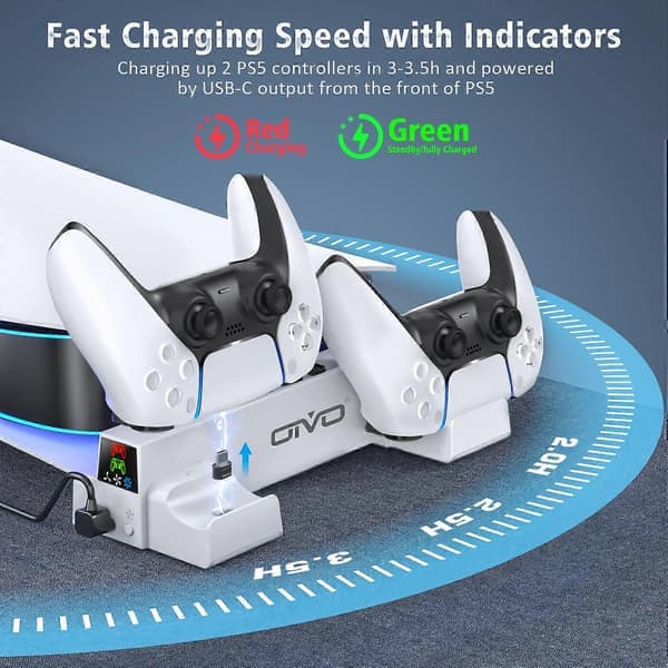 Oivo Horisontal Kølestander til PS5-konsol, PS5-basestander, PS5-controlleroplader til Playstation 5 Disc & Digital Editions