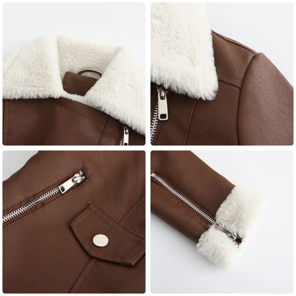 Sherpajacka i läder för kvinnor, lammskinnsjackor, kaffe, storlek 3XL coffee 3XL