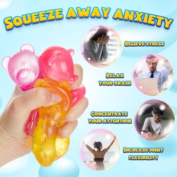 4-pak Gummy Bear Squishy Legetøj, Gummy Bears Stress Klemmelegetøj, Søde Sensoriske Stressbolde til Angstlindring Autisme ADHD Kontor Mental