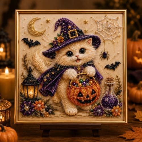 Hamai DIY Halloween Kat Perleperlemaleri Sæt, Perlekunst Håndværk med Spooky Sort Kat & Måne Design, Begyndervenligt, Afslappende Stresslindring Ee