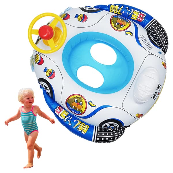 Baby Pool Float Uppblåsbar PVC Polisbil med Ratt, för Ålder 0-3