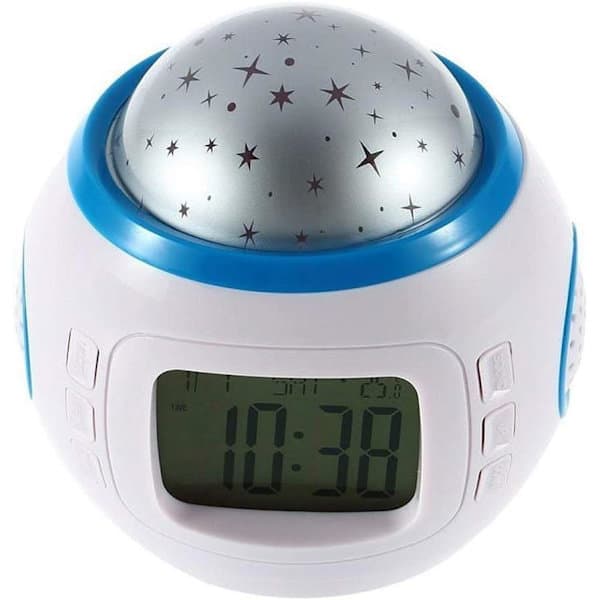 Stjerneprojektor med musik, kalender, timer og termometer