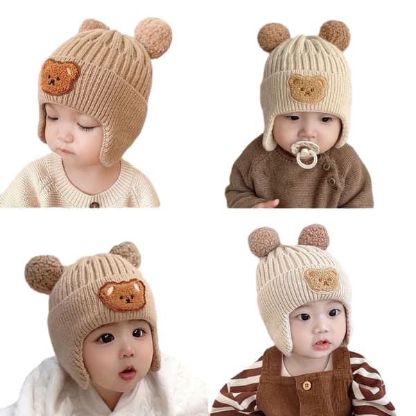 Baby mössa, småbarn vinter varm stickad mössa, ljus khaki light khaki