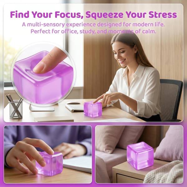 Stress Cube Squishy Legetøj mod Angst Sensorisk Fidget Legetøj til Voksne | Stresslindrende Gave Langsomt Stigende Squishy Terning (Lilla) Purple