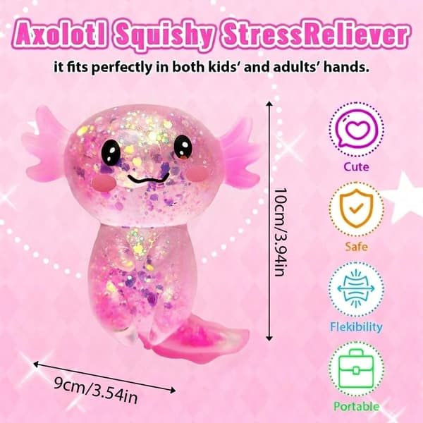 3,54 tommer lyserød glitter stående Axolotl Squishy Langsom Stigende Pink