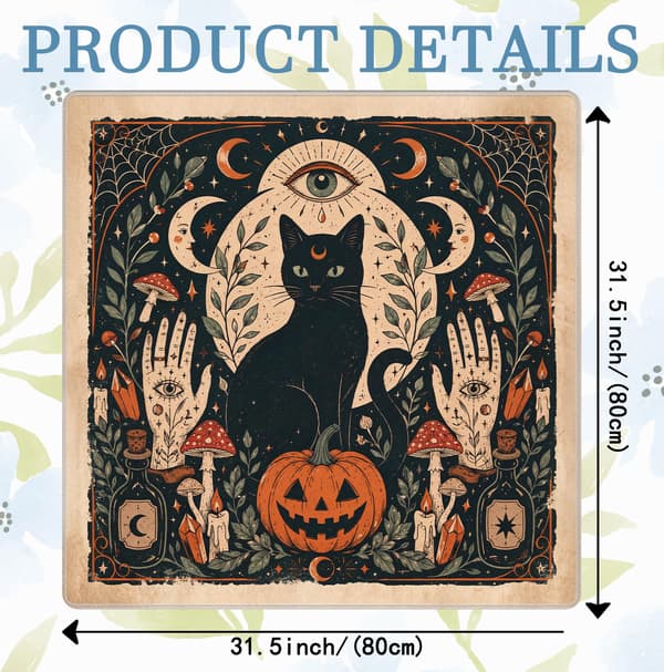 Halloween Efterår Sort Kat Mahjong Måtte 31.5\" x 31.5\" Maple Leaf Pumpkin