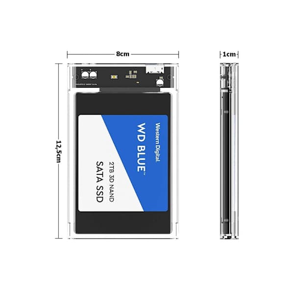 Harddisk kabinet HDD 2.5\" SATA, gennemsigtig