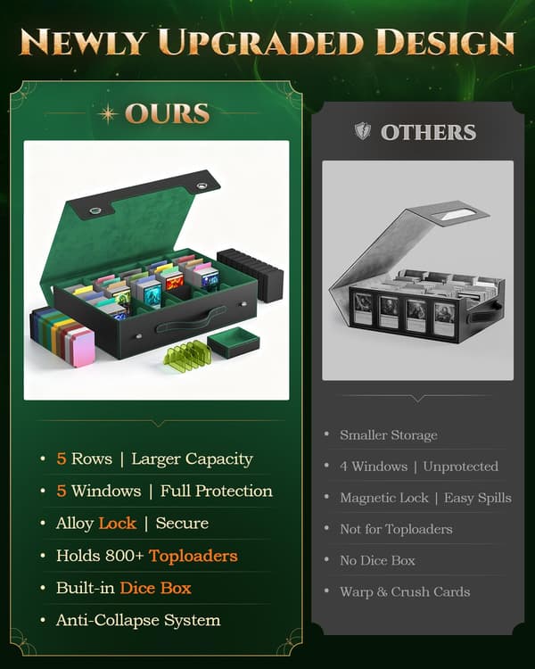 MoKo Opbevaringsboks til samlekort til MTG, 3900+ kapacitet, sort grøn Black Green